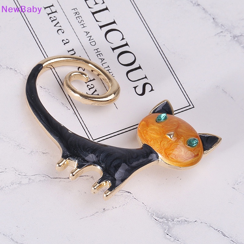 Newbaby 1pcs Enamel Lucu Kucing Bros Untuk Wanita Kitty Pin Brooch 2warna Perhiasan Hewan ID