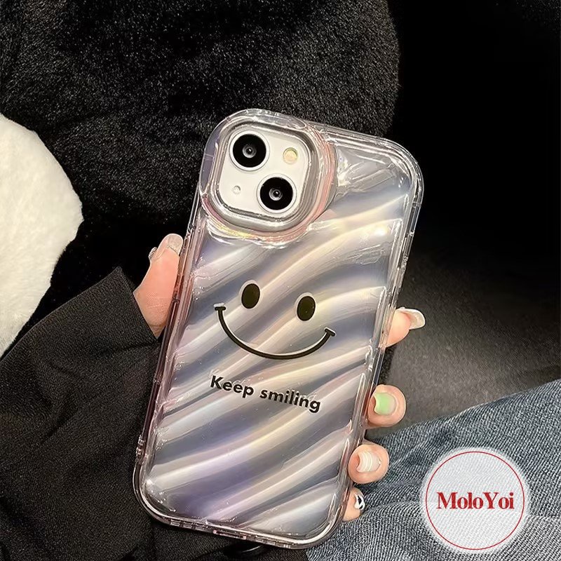 Case Smile Huruf Sederhana Kreatif Kompatibel Untuk IPhone 7Plus XR XS X Max11 14 12 13Pro Max 6 6S 7 8Plus SE 2020 Gradien Cinta Hati Kartu Laser 3D Stereo Korgasi Soft Cover