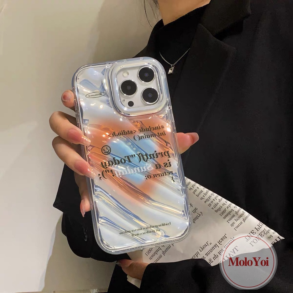 Case Smile Huruf Sederhana Kreatif Kompatibel Untuk IPhone 7Plus XR XS X Max11 14 12 13Pro Max 6 6S 7 8Plus SE 2020 Gradien Cinta Hati Kartu Laser 3D Stereo Korgasi Soft Cover