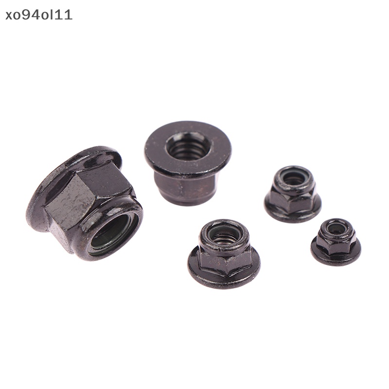 Xo 10pcs M3 M4 M5 M6 M8 Hitam Baja Karbon Hex Flange Nylon Insert Lock Nut Self-locking Nylock Locknut OL