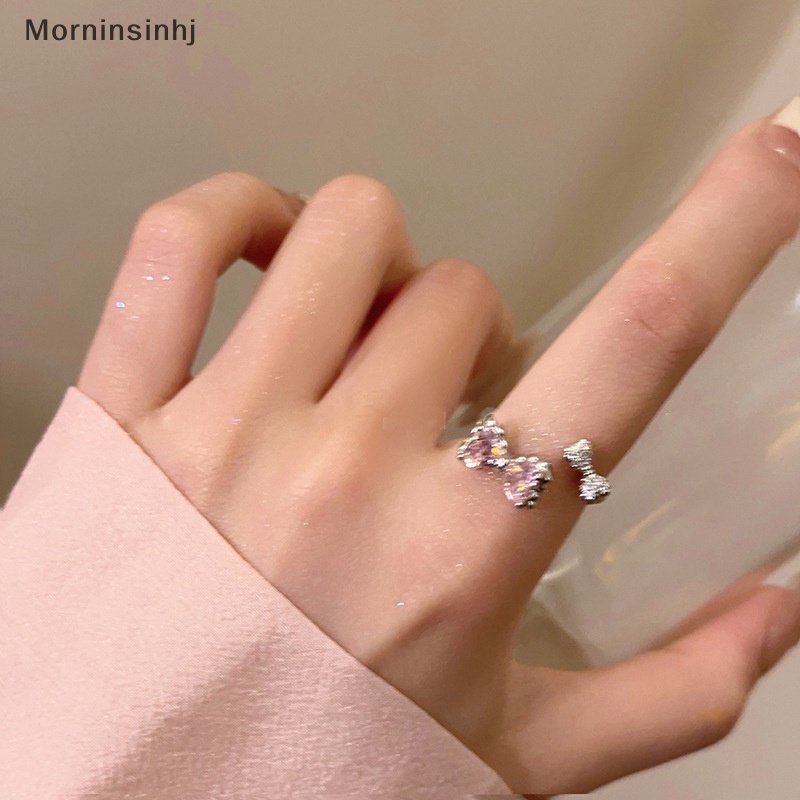 Mornin Pink Kristal Ikatan Simpul Cincin Kreatif Zirkon Terbuka Cincin Y2K Zirkon Mengkilap Cincin Untuk Wanita Pesta Perhiasan Aksesoris Hadiah id