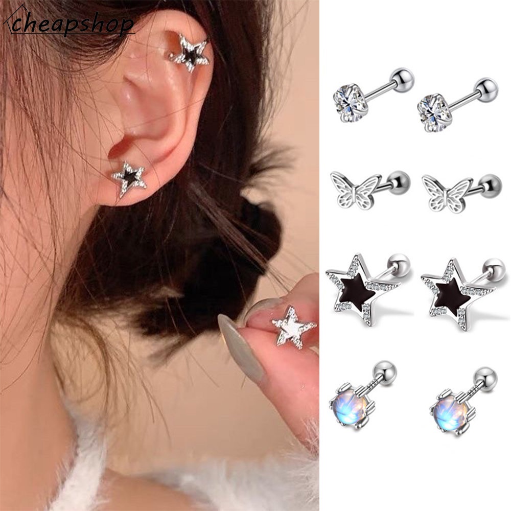 Ifyou Fashion Bintang Bunga Hati Anting Zirkon Kupu-Kupu Perak Stud Earring Untuk Wanita Perhiasan Aksesoris