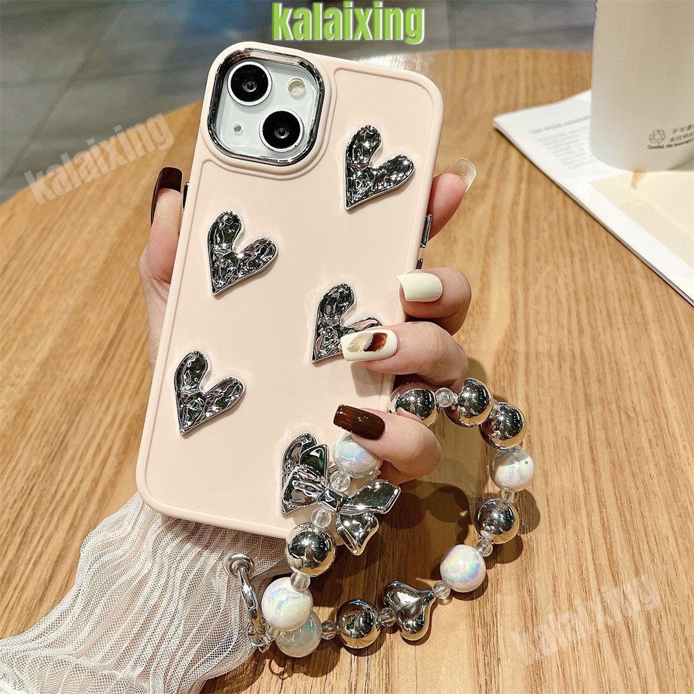 Casing Ponsel Tpu Lembut Tekstur Hati 3D Modis Untuk iPhone 14 Pro 14 Pro Max 11 Pro Max12 13 Pro Max Xs Max 7 /8Plus Gelang Dengan Manik-Manik Penutup Belakang