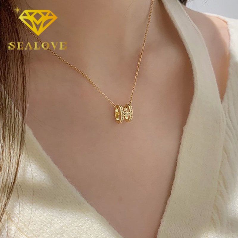 Kalung Titanium Huruf Wanita Anti Karat Berlian Emas 18K Aesthetic Simple Fashion Aksesoris Perhiasan