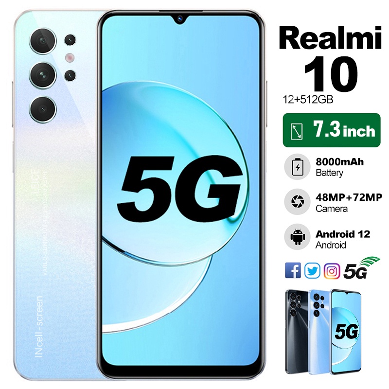 HP Realmi 10 handphone original murah Smartphone 7.3inci Phone 5G android 12.0 ponsel Dual SIM 12GB+