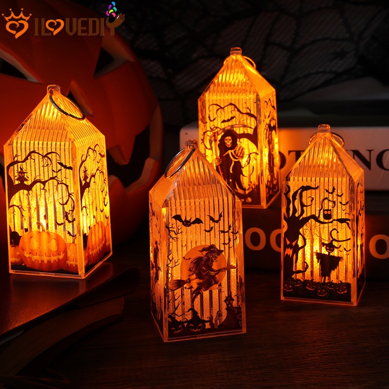 Perlengkapan Pencahayaan Ambient Portabel/Lampu Genggam Pola Tengkorak Labu/Alat Peraga Dekorasi Pesta Festival/Lilin Elektronik Lentera Angin/Lampu Malam LED Tema Halloween