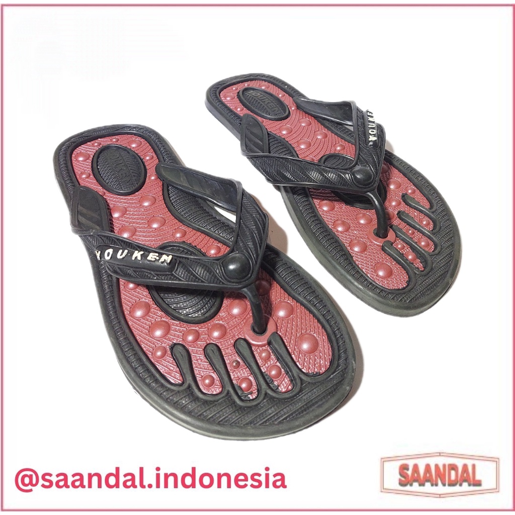 Sandal Jepit Kesehatan Karet Terapi Hitam Metallic Youken Pria Wanita