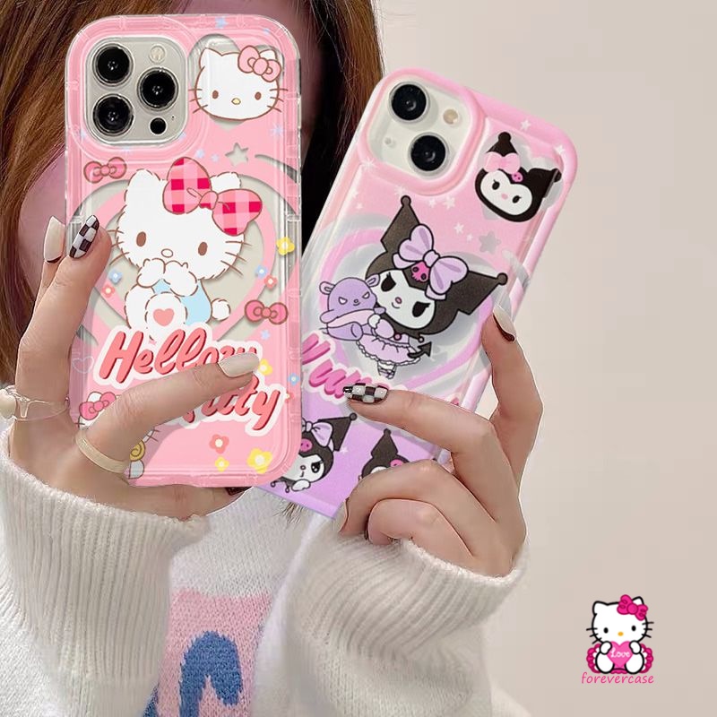 Fashion Kartun Indah Hello Kitty Doodle Shockproof Airbag Case Kompatibel Untuk IPhone 7Plus XR XS X Max11 12 14 13 Pro Max7 6 8 6S Plus Cinta Lucu Hati Kuromi Phone Soft Case