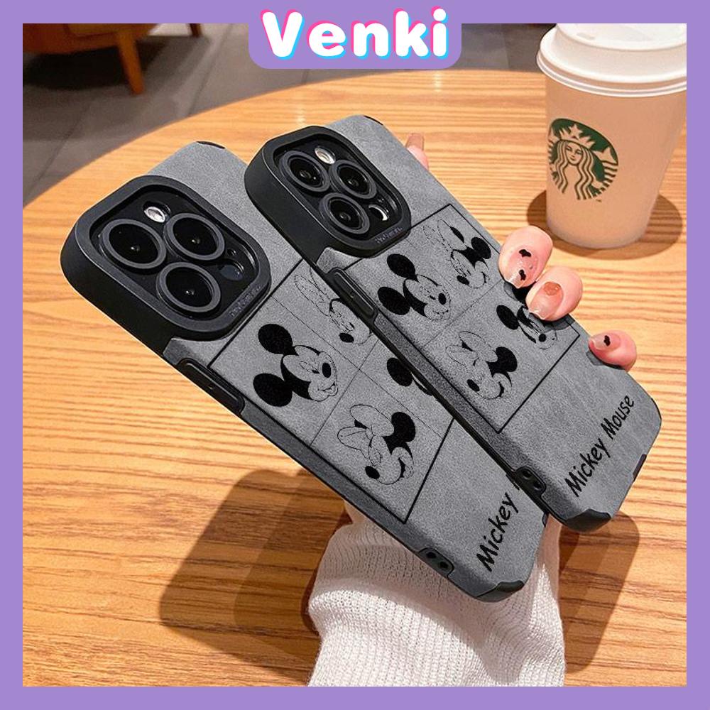 VENKI - Untuk iPhone 11 Case Leather Pupil Suede Case Soft Shockproof Phone Case Camera Simple Cute Cartoon Mouse Kompatibel dengan iPhone 14 13 Pro max 12 Pro max xr xs 7Plus 8Plus