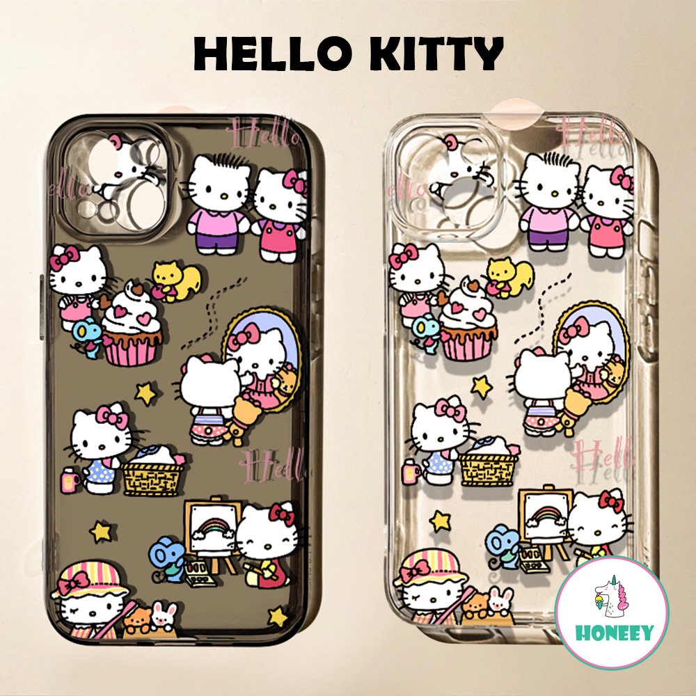 Casing Ponsel Hello Kitty Kartun Yang Indah Kompatibel Untuk iPhone 14 Pro Max13 12 11 Pro Max XR XS 7 8Plus Transparan Lembut Shockproof Back Cover