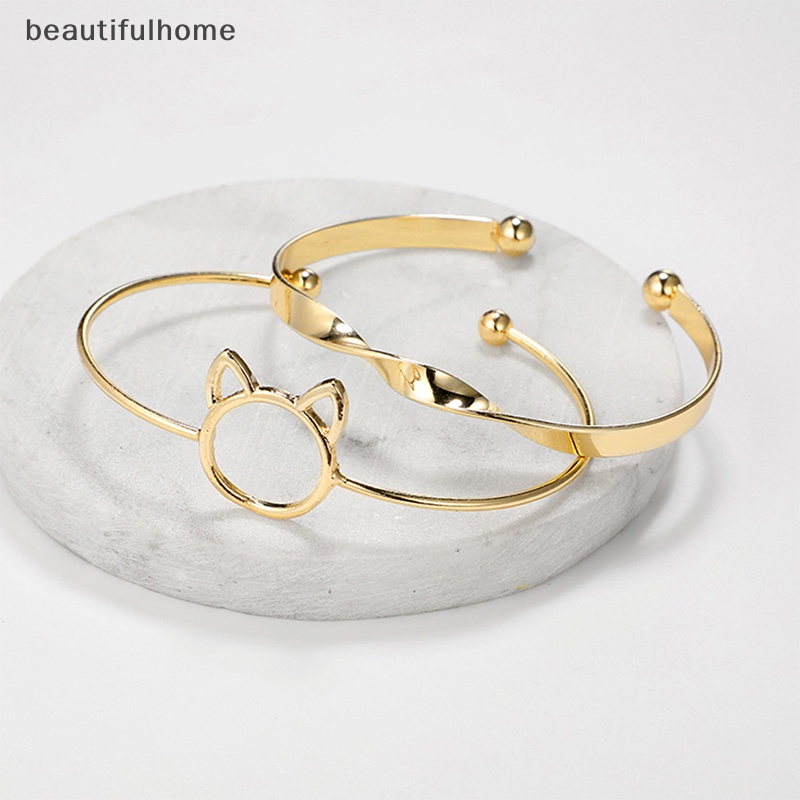 {beautifulhome} 4pcs /set Gelang Rantai Geometris Untuk Wanita Charm Bangles Fashion Perhiasan Hadiah.