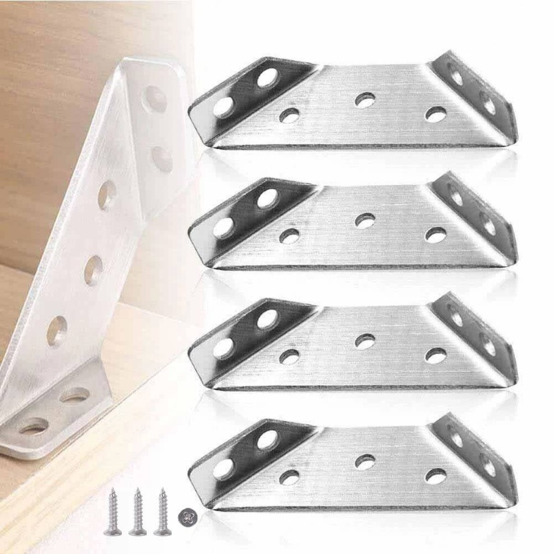 Penyangga Sudut Siku Sudut Siku Aksesoris Furniture/Penyambung Sudut Furniture Universal Penyangga Segitiga/(1support +4 Sekrup) Stainless-Steel Angle Bracket Pengikat/