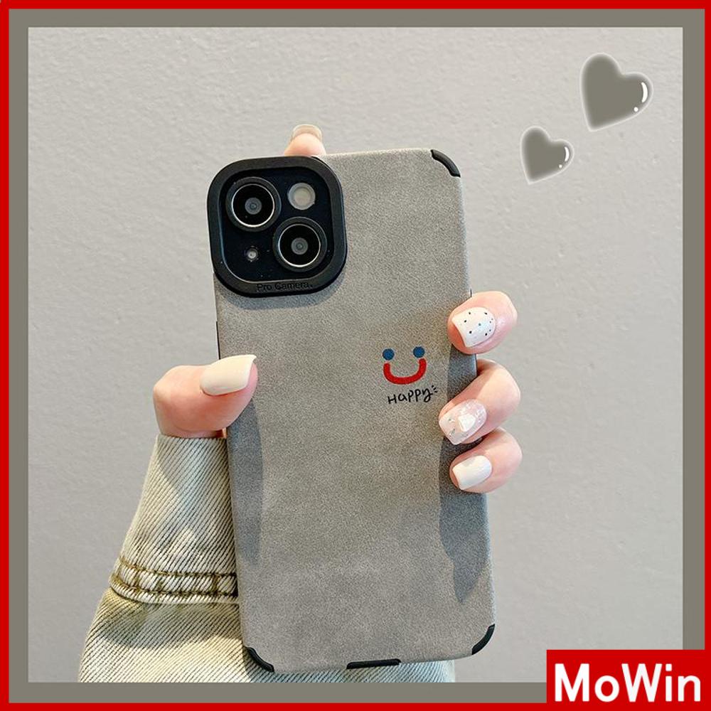 Case iPhone 14 Pro Max iPhone Case Kulit Murid Patch Suede Tahan Guncangan Kamera Sederhana Minimalis Smile Kompatibel dengan iPhone 13 Pro max 12 Pro Max 11 xr xs max 7Plus 8Plus