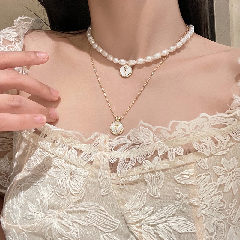 Rose Pearl Baru Manis Unik Niche High-End Modis Berkelas Elegan Kalung