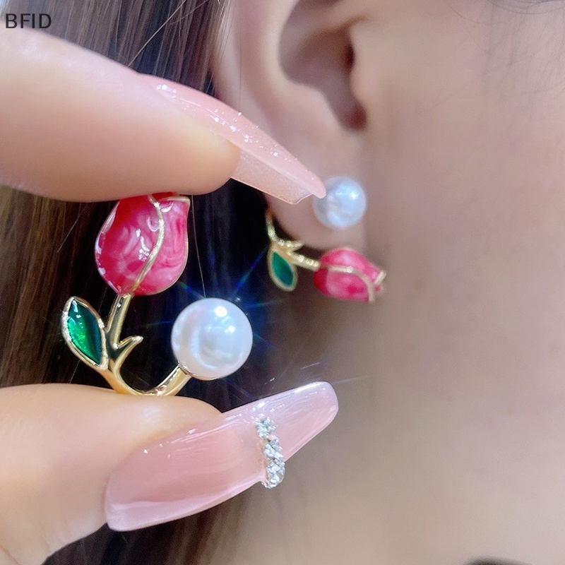 [BFID] Anting Tusuk Mutiara Imitasi Tulip Ringan Korea Untuk Wanita Dua Cara Memakai Giwang Telinga Untuk Perempuan Perhiasan Pesta Harian [ID]