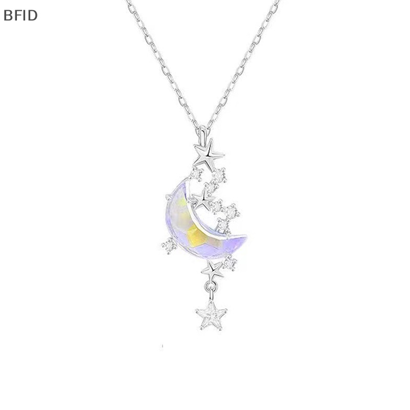 [BFID] Bintang Bulan Moonstone Titanium Steel Rantai Kalung Wanita Romantis Batu Mengkilap Liontin Kalung Pesta Pernikahan Fashion Perhiasan [ID]