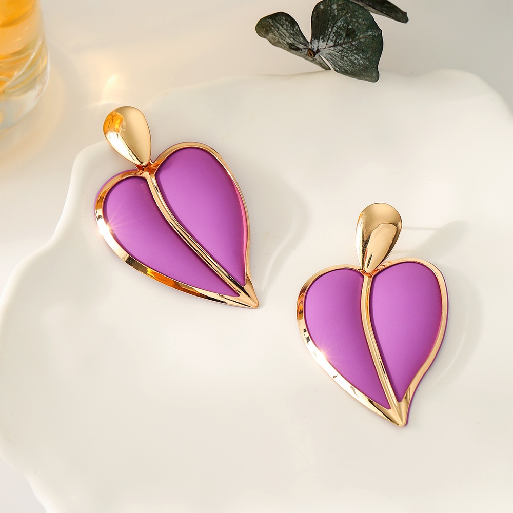 Ukuran Besar Anting Paduan Bentuk Hati/Anting Stud Clash Warna Berlebihan/Retro Vintage Love Heart Drop Earring/Aksesoris Fashion Wanita