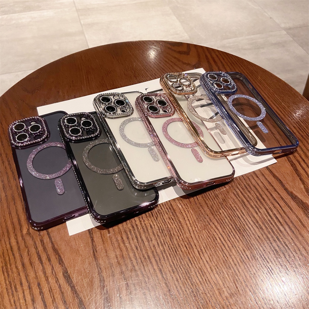 Casing Magnet Kedip Mewah iPhone 14 Pro Max14 Plus case iPhone 12 13 Pro Max 11 Pro Max Kamera Perlindungan Lensa Dengan Kedip Perlindungan shock TPU Transparan soft case