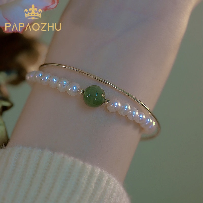 Papaozhu Vintage Olive Opal Beruntung Mutiara Manik-Manik Gelang Untuk Wanita Perempuan Istana Klasik Pearl Beads Bracelets Elegan Pergelangan Tangan Rantai Gaya Perhiasan