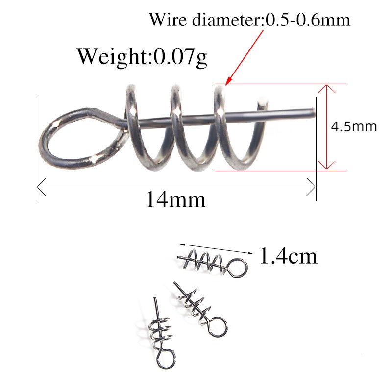 100 Pcs Logam Memancing Umpan Lembut Umpan Kait Pin Musim Semi Tetap Lock Memancing Sekrup Jarum Cacing