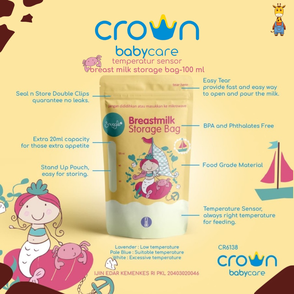 TERMURAH!! Crown Snuggle Temperature Sensor Breastmilk Storage Bag 100+20ml - Kantong Asi