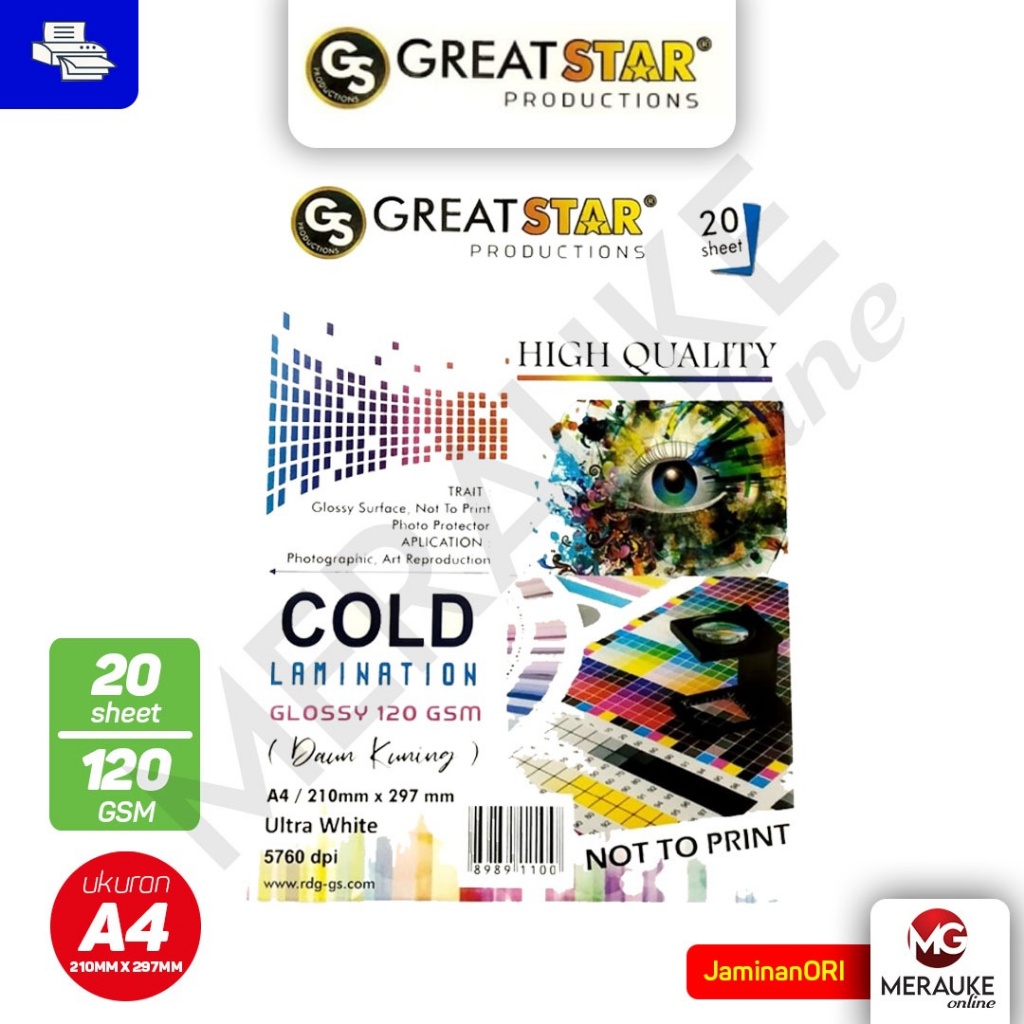 

Laminasi Great Star Cold Lamination Glossy A4 120gsm 20 Lembar