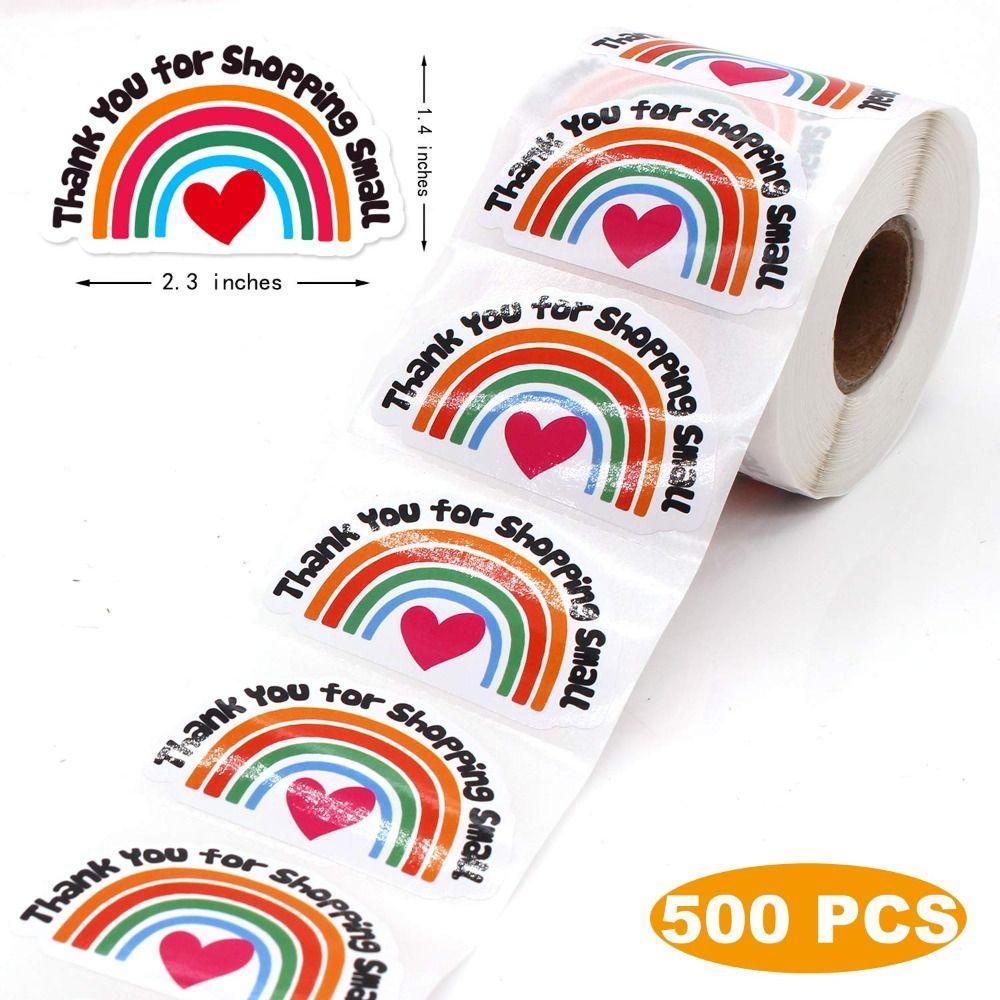 Populer Stiker 1.4 X 2.3IN Rainbow Self Adhesive Sticker Roll Untuk Usaha Kecil