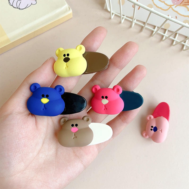 Korean INS Style Candy Color Hair Clip/ Sweet Fashion Cute Little Bear Hair Pins/ Y2K Karet Duckbill Klip Aksesoris Rambut