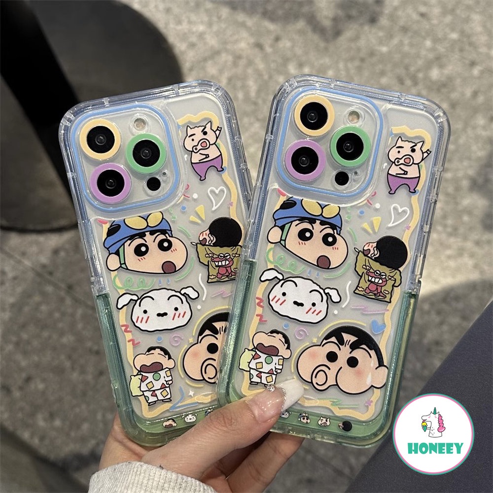 Jepang Anime Lucu Crayon Shin-chan Holder Phone Case Kompatibel Untuk iPhone 14 Pro 13 12 11 Pro Max Perlindungan Lensa Warna-Warni Anti-Drop Airbag Cover