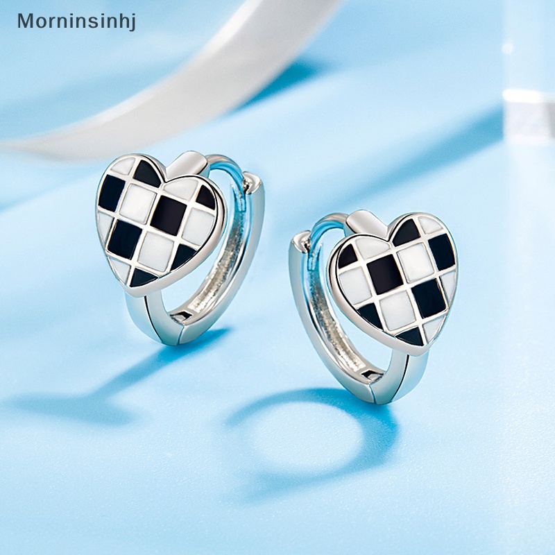 Mornin 1pasang Anting Warna Silver Love Hati Fashion Kreatif Hitam Putih Plaid Ear Stud Untuk Wanita Pesta Perhiasan Hadiah id