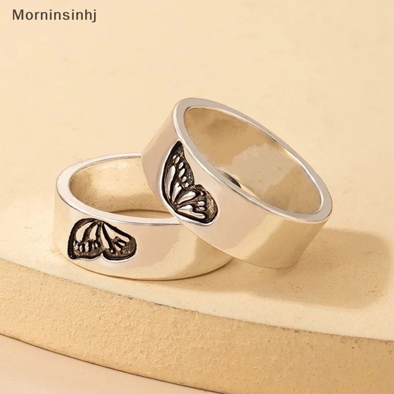 Mornin 2Pcs Cincin Fashion Persahabatan Motif Kupu-Kupu Gothic Keren Cincin Susun Untuk Pasangan Kekasih Teman Adik id