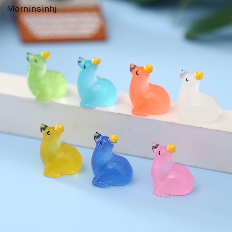 Mornin 2 Pcs Mini Bulu Bercahaya seal Resin Patung Kerajinan Outdoor Taman Gelap Bercahaya Miniatur Hewan Berkebun Aksesoris id