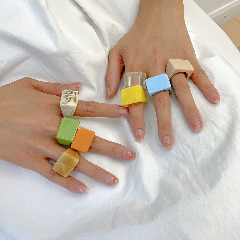 Korea Fashion Vintage Sederhana Resin Tebal Bulat Cincin Baru Untuk Wanita Gadis Aksesoris Perhiasan Boho