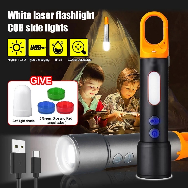 Senter COB Genggam Emergency Fokus Dapat Disesuaikan Kualitas Tinggi/ Lampu Flash Tahan Air Isi Ulang LED Super Terang Luar Ruangan Untuk Hiking