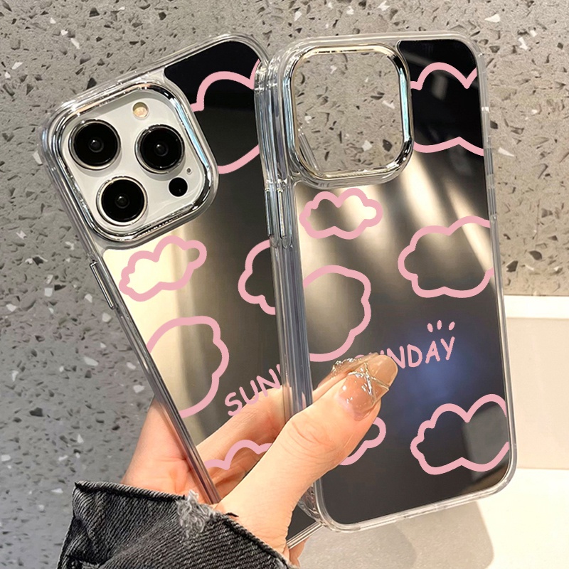 IPHONE Sunday Cloud Mirror Phone Case Kompatibel Untuk Iphone11 12 13 14 12Pro 13Pro 14Pro Pro Max XR X XS Max Electroplating Tombol Perlindungan Mirror Cover