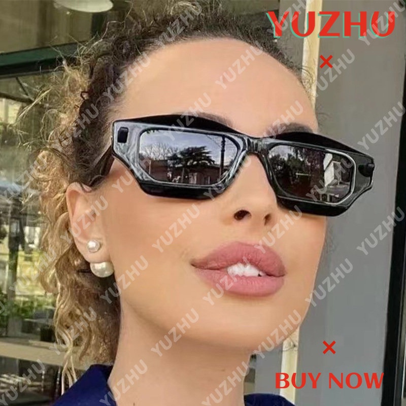 (YUZHU) Busana Barat Oversized Berbentuk Olahraga Color-blocking Personality Vintage Sunglasses