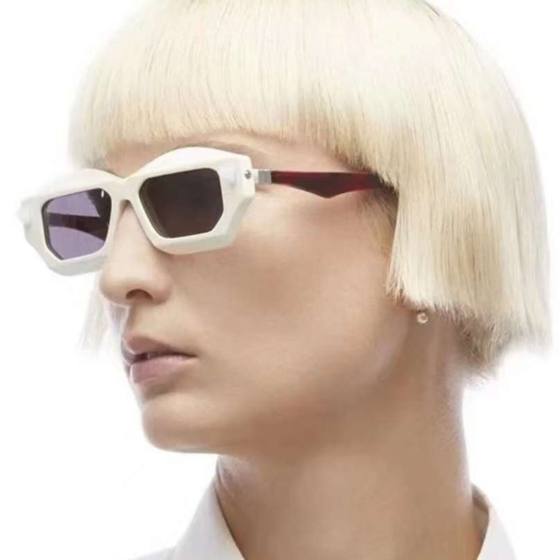 (YUZHU) Busana Barat Oversized Berbentuk Olahraga Color-blocking Personality Vintage Sunglasses