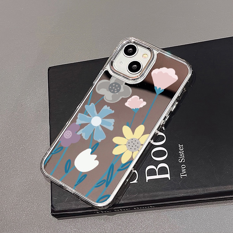 IPHONE Casing Ponsel Cermin Bunga Warna-Warni Kompatibel Untuk Iphone11 12 13 14 12Pro 13Pro 14Pro Pro Max XR X XS Max Electroplating Tombol Perlindungan Mirror Cover