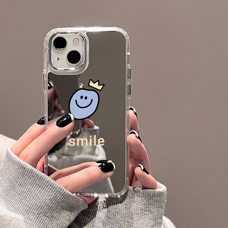 IPHONE Smile Emoji Mirror Phone Case Kompatibel Untuk Iphone11 12 13 14 12Pro 13Pro 14Pro Pro Max XR X XS Max Electroplating Tombol Perlindungan Mirror Cover