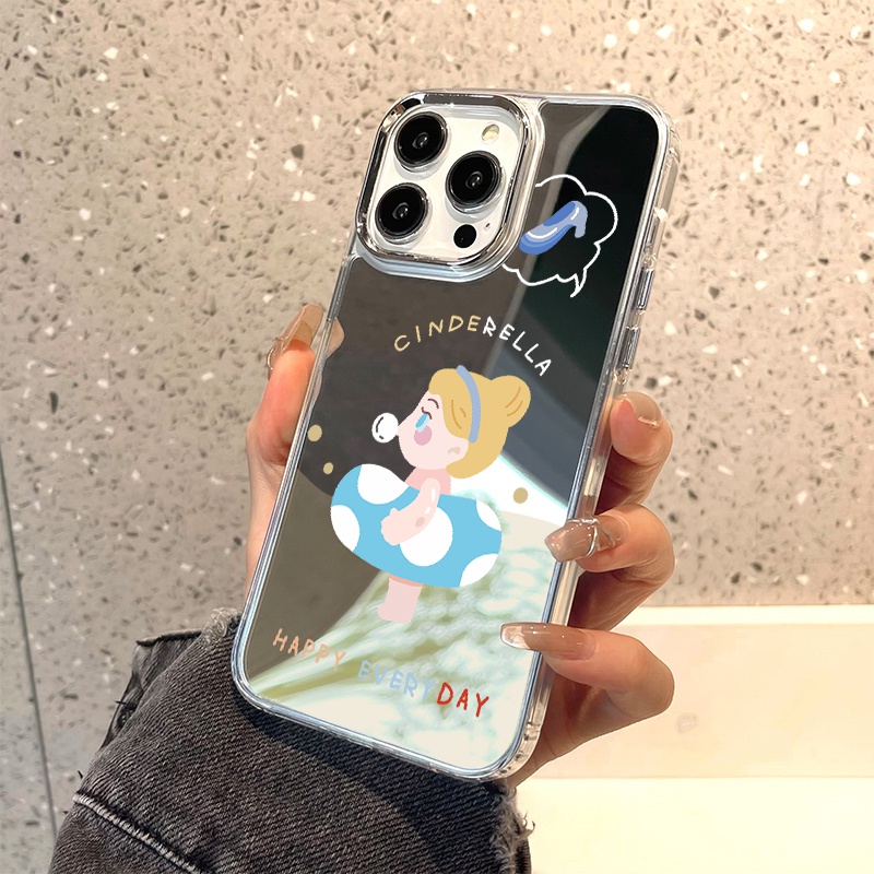 IPHONE Lifebuoy Girl Mirror Phone Case Kompatibel Untuk Iphone11 12 13 14 12Pro 13Pro 14Pro Pro Max XR X XS Max Electroplating Tombol Perlindungan Mirror Cover