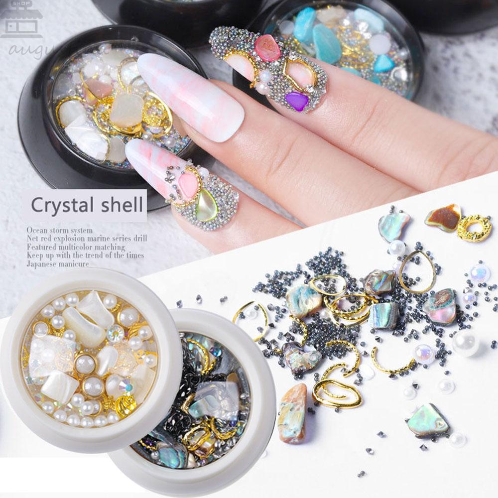 AUGUSTINA Agustina Nail Art Berlian Imitasi Tidak Teratur Berlian Terang 3D Bunga Abalone Slice Manicure Ocean Pearl Bintang Laut Kuku Payet