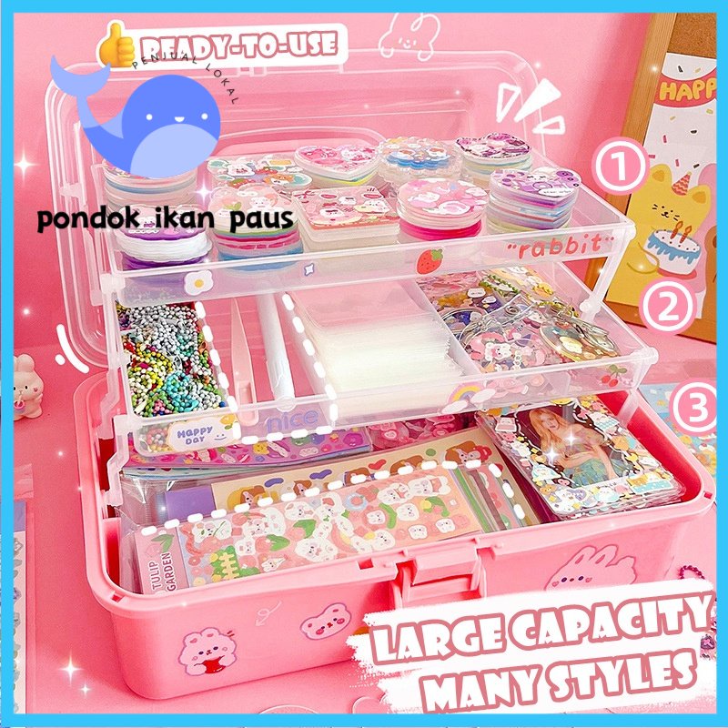 

【COD】Kapasitas Besar Tiga Lapis Kotak Penyimpanan DIY Liontin Akrilik Gantungan Kunci Key Ring Sticker Set Anak Perlengkapan Sekolah Bahan Akun Manual Alat Tulis Anak Sticker Set