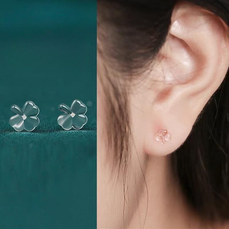 Bening Invisible Resin Earrings Ear Stick/Plastik Lembut Mini Love Heart Ear Studs/ Bunga Bintang Ikatan Simpul Telinga Pin Aksesoris
