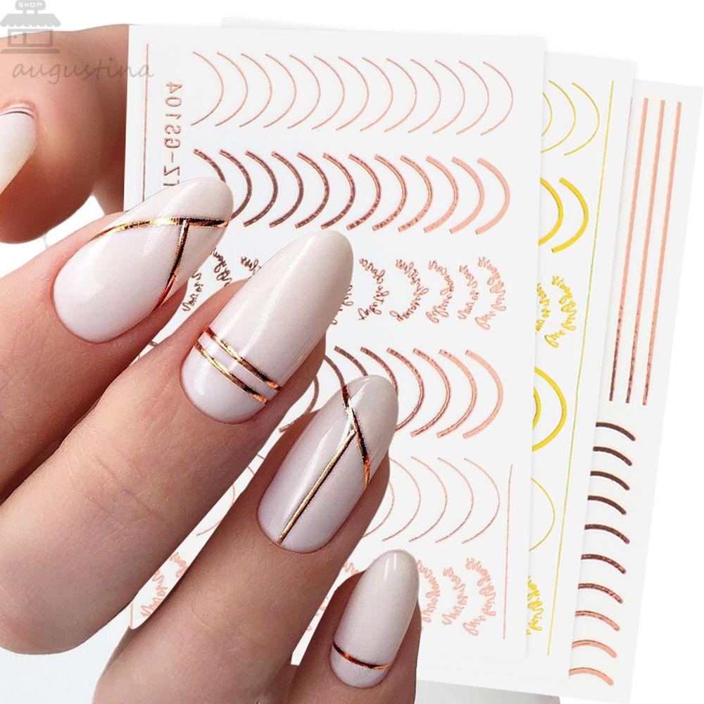 AUGUSTINA Agustin 3D Garis Stiker Kuku Wanita Garis Garis Garis Perekat Diri Nail Art Slider DIY Nail Decals