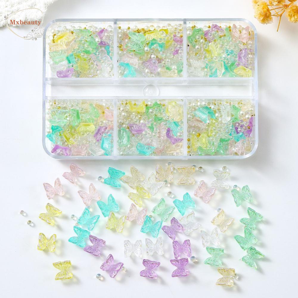 MXBEAUTY Kupu-kupu Kuku Perhiasan DIY Warna-Warni Gaya Jepang Nail Art Aksesoris Aurora Glitter Manicure DIY Dekorasi Kuku