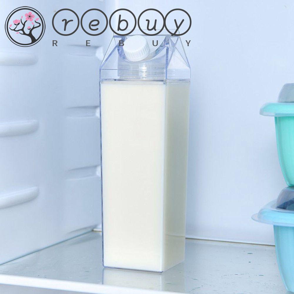 REBUY Milk Carton Portable 500ml/1000ml Wadah Bening Perlengkapan Dapur Dengan Sikat Kotak Jus Square Home