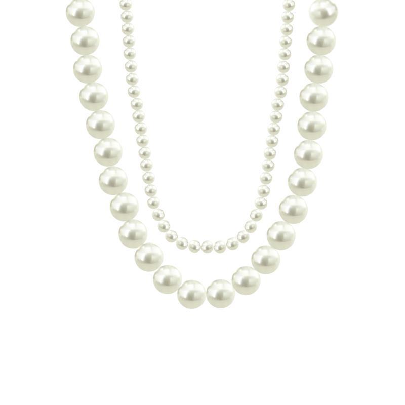 French Double-Layer Pearl Necklace Female Cahaya Mewah High-End Temperamen Selebrietis Gaya Baru Trendi Semua @-