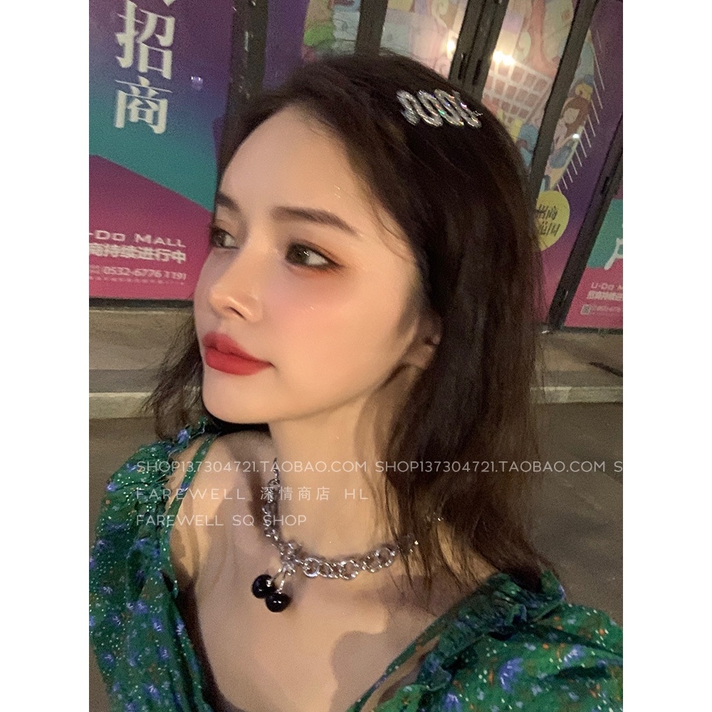 Super Manis Keren~Harajuku Gadis Panas Cherry Hitam Unik Kalung ins Gaya Keren Gelap Gaya Perempuan choker Klavikula Rantai