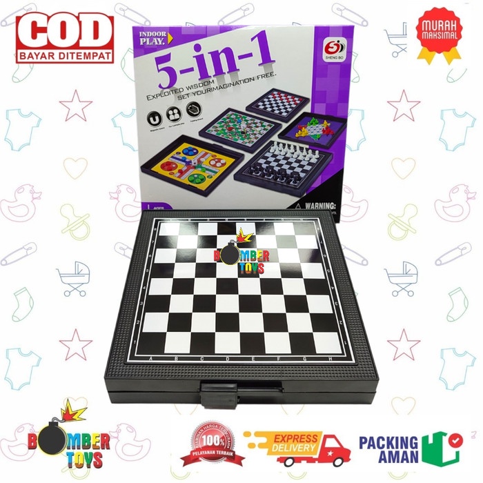 MAINAN ANAK KELUARGA BOARD GAME 5 IN 1 MAGNET LUDO CATUR HALMA ULAR TANGGA