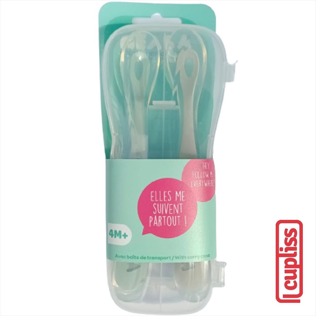 BEABA Set 2 1st Age Silicone Spoon 135521 Sage Green Grey